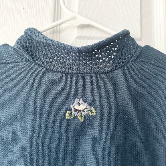 Capacity Petites Vintage 90s Blue Floral Pointelle Knit Button Vest Sweater MP - Picture 10 of 10
